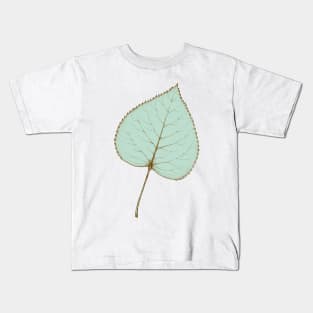 Linden leaf botanical line drawing in pastel green Kids T-Shirt